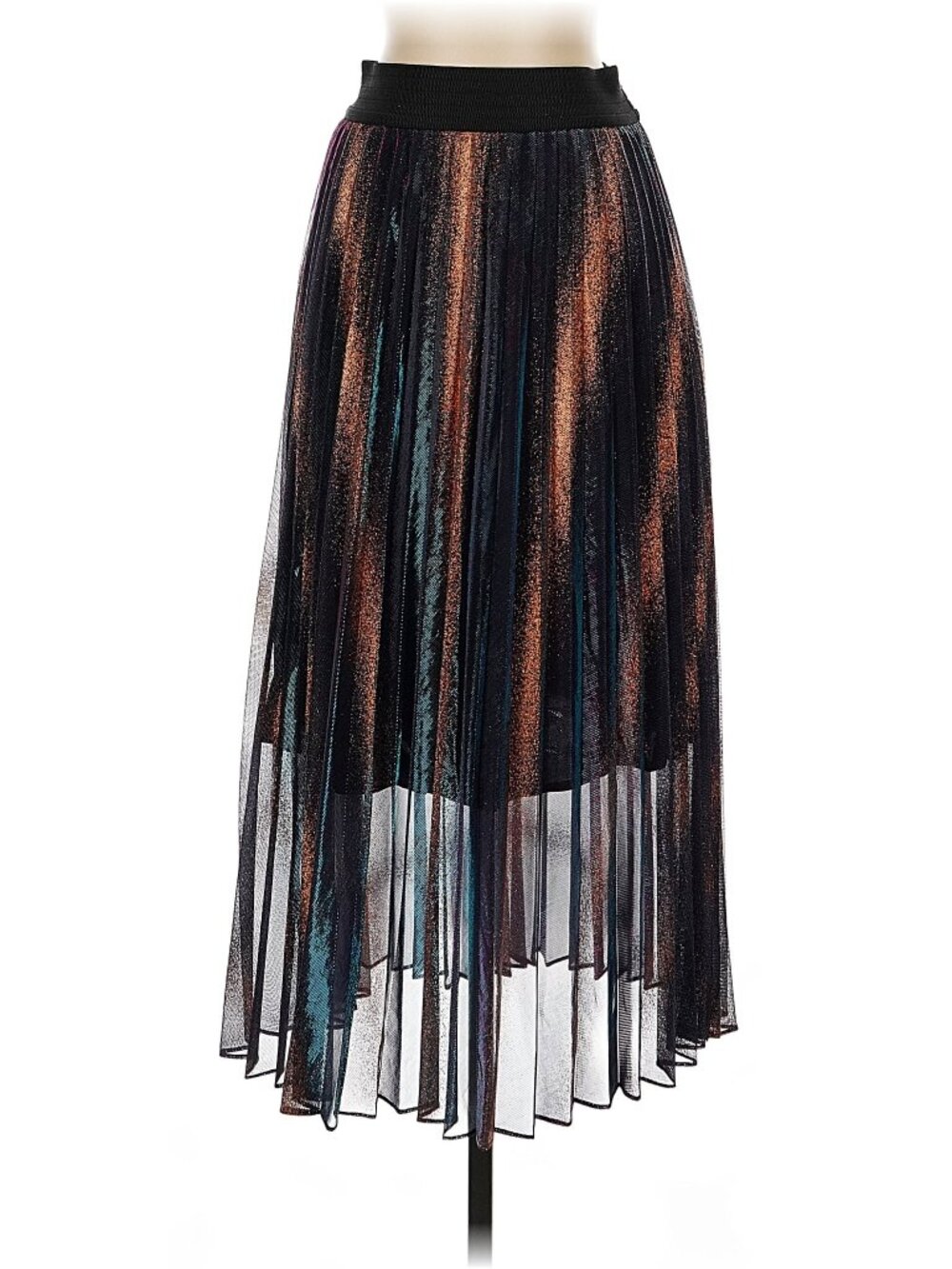 Maje Ombre Blue/Bronze Metallic Midi Pleated Skirt Size 1 / S Like New!